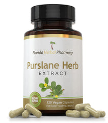 Florida Herbal Pharmacy Purslane extract bottle shows a 10:1 concentrate for daily support.
