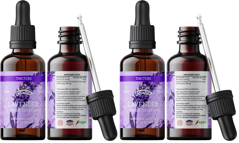 Florida Herbs Lavender Extract bottle pour, calming aromatherapy on the go