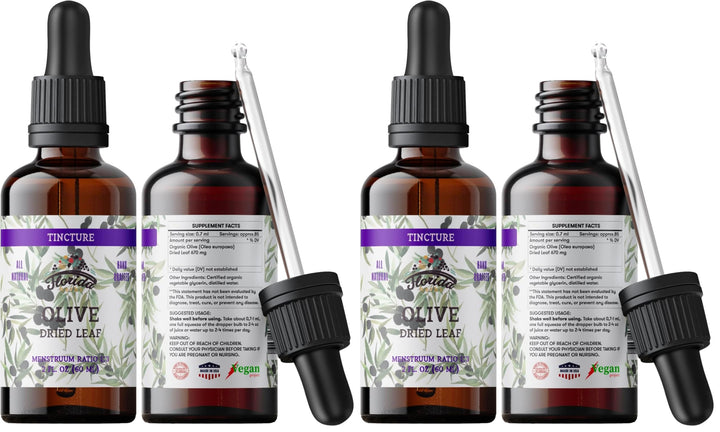 Florida Herbs olive leaf tincture bottle—pure herbal support for daily wellness.