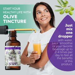 Florida Herbs olive leaf tincture label—clear packaging highlights organic ingredients.
