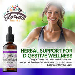 Close-up of Florida Herbs Oregon Grape tincture label highlighting organic ingredients.