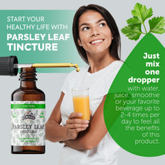 Florida Herbs parsley tincture label scene emphasizes organic ingredients and purity.