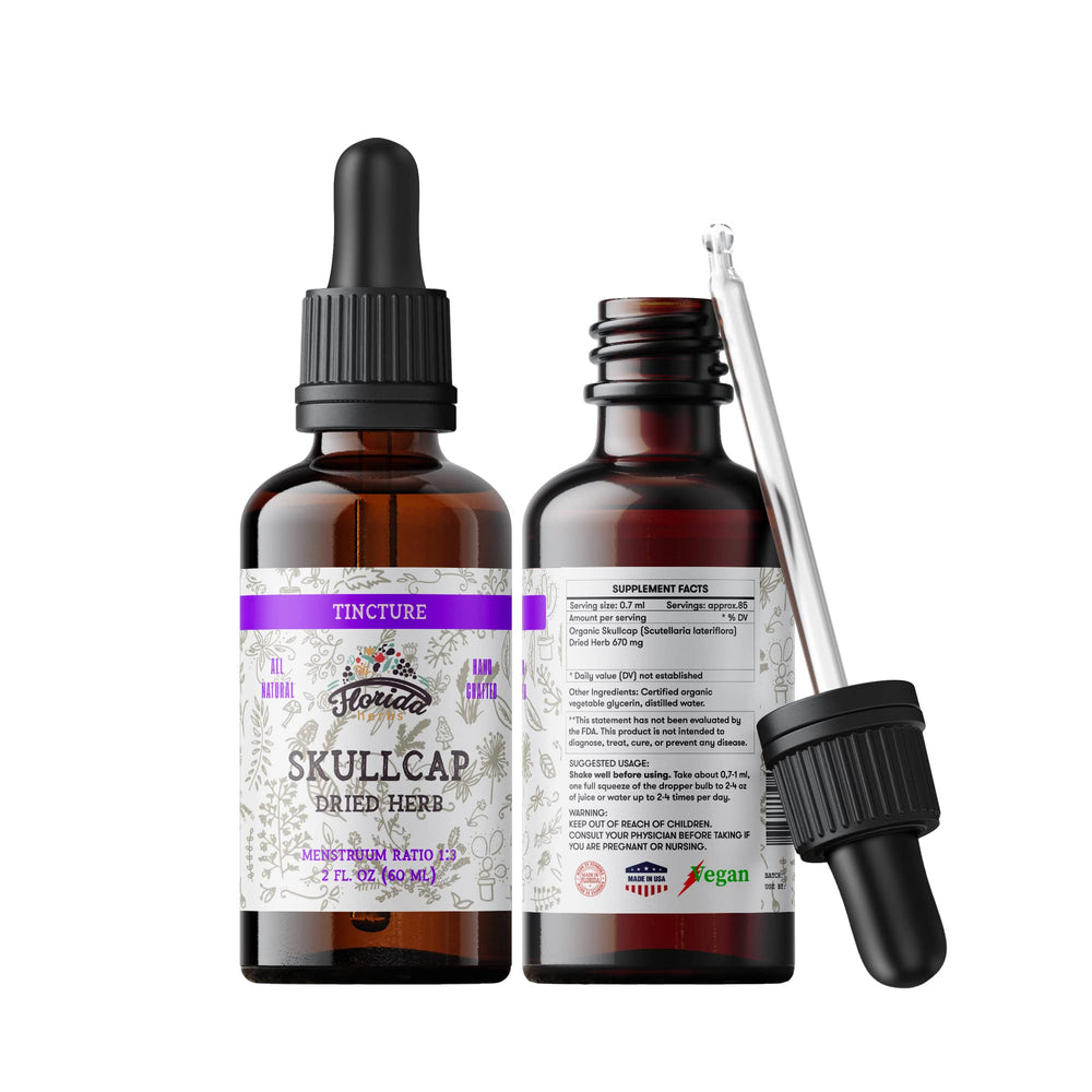 Florida Herbs Skullcap tincture bottle - promotes relaxation in your daily routine.