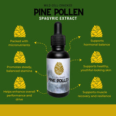 Flower and Song pine pollen tincture label close-up highlights purity and small-batch craft.