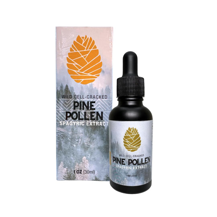 Flower and Song wild pine pollen tincture bottle promotes daily vitality and resilience.