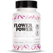 Flower Power Divine Vagine bottle shows the probiotic blend for daily vaginal health support.