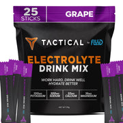 Fluid Tactical grape electrolyte powder packet ready to mix for on-the-go hydration