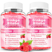 Flyrocer Ginkgo Biloba Gummies bottle with raspberry flavor suggesting focus support