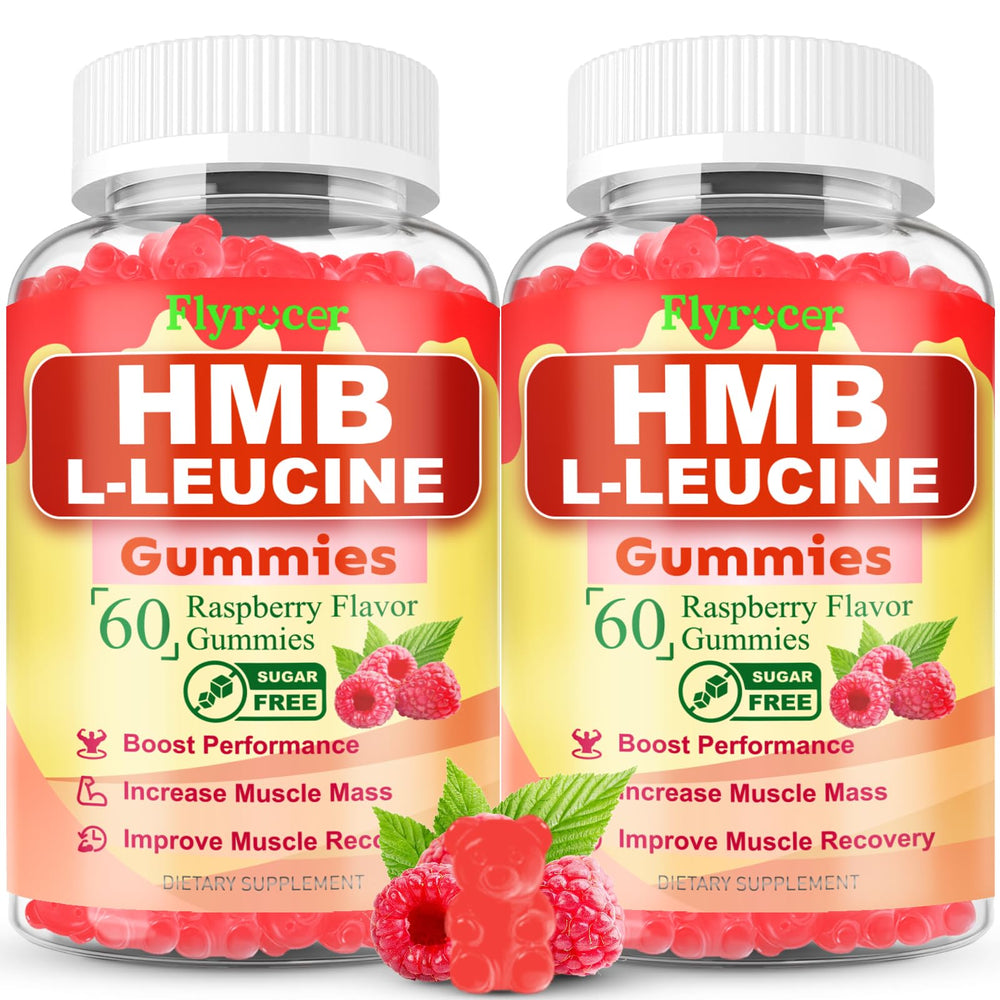 Flyrocer HMB and Leucine Gummies package front highlighting muscle support.