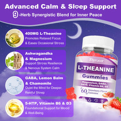 Flyrocer L-Theanine Gummies strawberry flavor close-up for daily enjoyment.