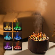 FmuxPt Volcano Flame Diffuser front view in dark wood offering cozy ambience