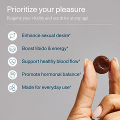 FOCL libido gummies close-up highlighting strawberry cream flavor and bite-sized daily use.