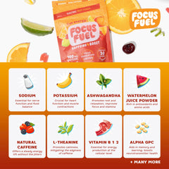 FocusFuel Energy Chews Fruit Punch ingredient list shows natural caffeine and nootropics.
