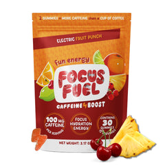 FocusFuel Energy Chews Fruit Punch packaging supports on-the-go focus.