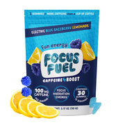 FocusFuel Energy Chews packaging featuring blue razzberry lemonade for portable focus