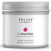 FOLIUS LABS Leucine bottle shows a clean-label purity for lean muscle support.