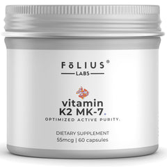 FOLIUS LABS Vitamin K2 MK-7 55mcg bottle for potential bone and heart health support