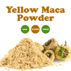 Food to Live Yellow Maca Powder pour from bottle into a smoothie.