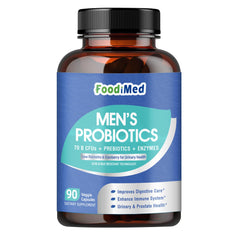FoodiMed Probiotics for Men 70B CFU bottle promotes balanced digestion.