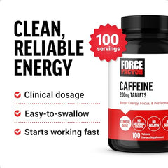 Force Factor caffeine pills packaging front highlighting USA-made quality.