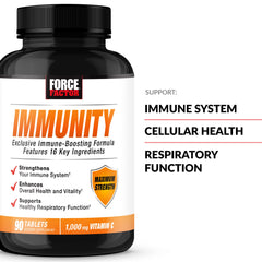 Force Factor Immunity tablets closeup highlighting easy-to-swallow capsules