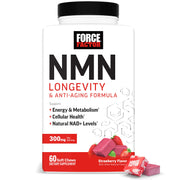 Force Factor NMN soft chews bottle front, convenient NAD+ support every day.