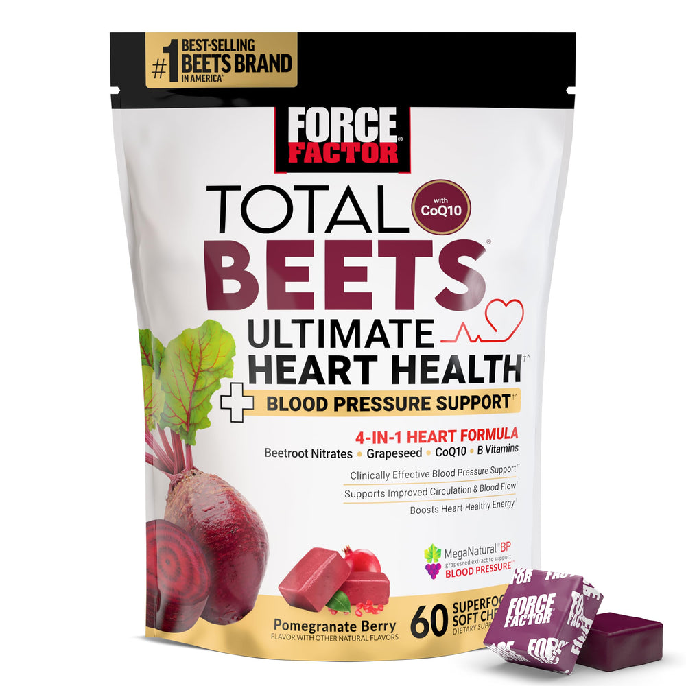 Force Factor Total Beets Ultimate Heart Health Chews bottle with daily dosage for convenience