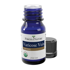 Forces of Nature Varicose Veins Treatment ingredients close-up with Horse Chestnut and Witch Hazel.