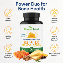 ForestLeaf D3 K2 capsules ready for daily bone and heart health support.