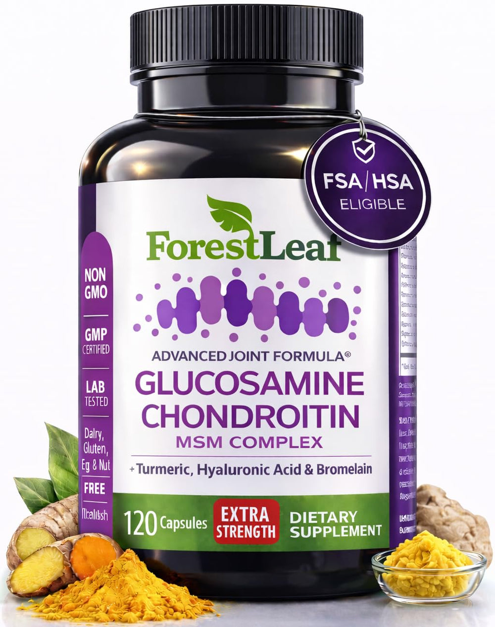 ForestLeaf glucosamine chondroitin msm bottle highlighting mobility support
