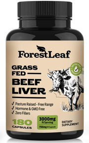 ForestLeaf grass-fed beef liver capsules bottle for daily convenience and energy support.