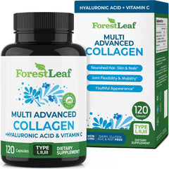 ForestLeaf Multi Collagen bottle close-up promoting skin hydration and glow
