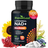 ForestLeaf NAD Resveratrol Capsules bottle front showing daily energy and focus support.