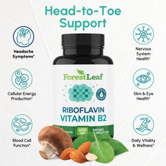 ForestLeaf riboflavin bottle highlighting non-GMO and gluten-free formula