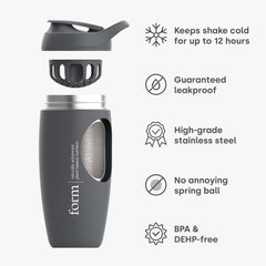 Form shaker in hand for on-the-go hydration and easy use.