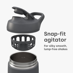 Form snap-fit agitator lid ensures smooth, lump-free shakes.