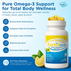 Fortifeye Omega-3 softgels with lemon flavor for easy digestion