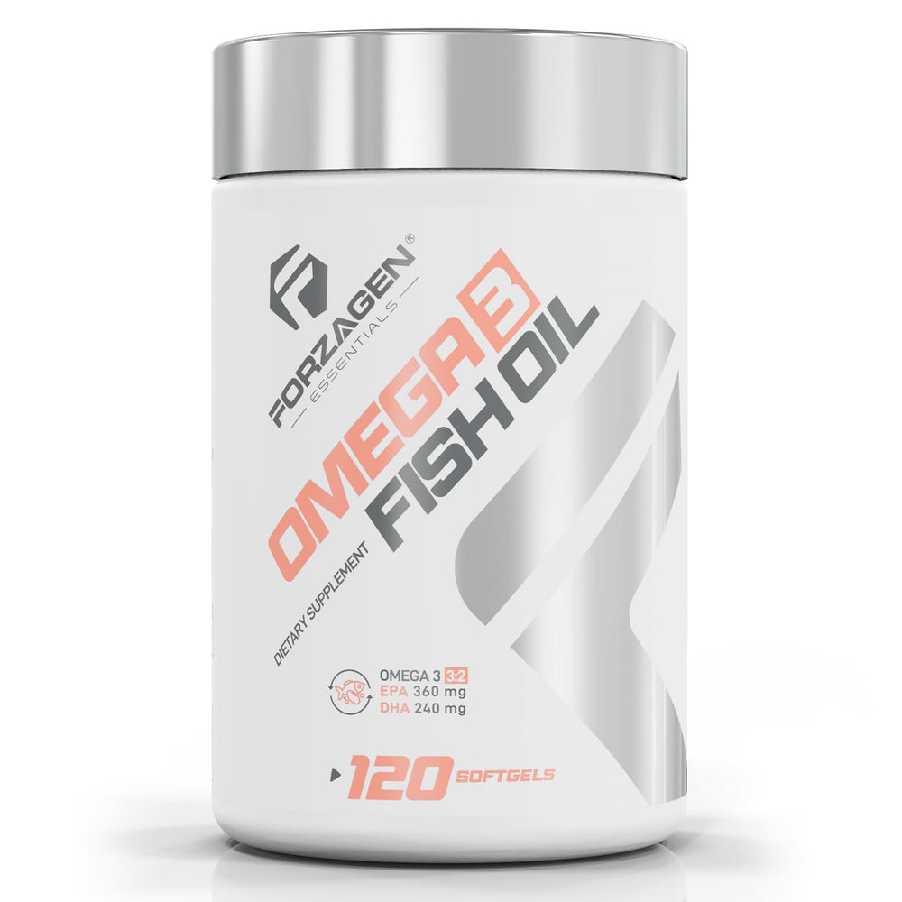 Forzagen Essentials Omega-3 softgels bottle shown for daily dietary support.