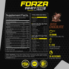 Forzagen Whey PRO tub opened with a measuring scoop