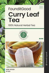 FounditGood curry leaf tea bags packaging highlights premium quality and aroma.