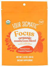 Four Sigmatic Focus Blend bottle close-up, caffeine-free focus option for study sessions