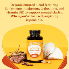 Four Sigmatic Focus Capsules label-detail emphasizes adaptogens and B vitamins for balanced energy.