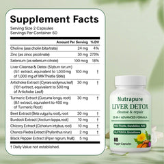 FQMUEV Nutrapure Liver Detox bottle label showing 20-in-1 herbal complex