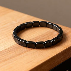 Fqwrus Hematite Bracelet – wrist shot shows versatile styling and comfort