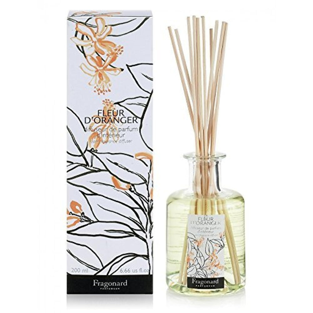Fragonard Orange Blossom diffuser bottle in multi-coloured glass for a fresh room fragrance.