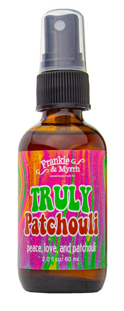 Frankie and Myrrh Truly Patchouli spray bottle close-up for instant ambiance