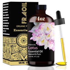 FRAOIL Lotus essential oil bottle with dropper for precise dosing in diffusers.