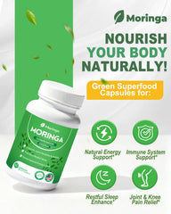 Fravonique Moringa Capsules being poured into a glass for easy intake.