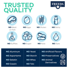 Freeda Quintabs-M with Iron kosher certified symbol signals trusted adult nutrition