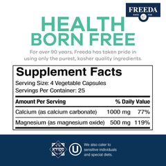 Freeda bottle label highlighting third-party testing and quality manufacturing.